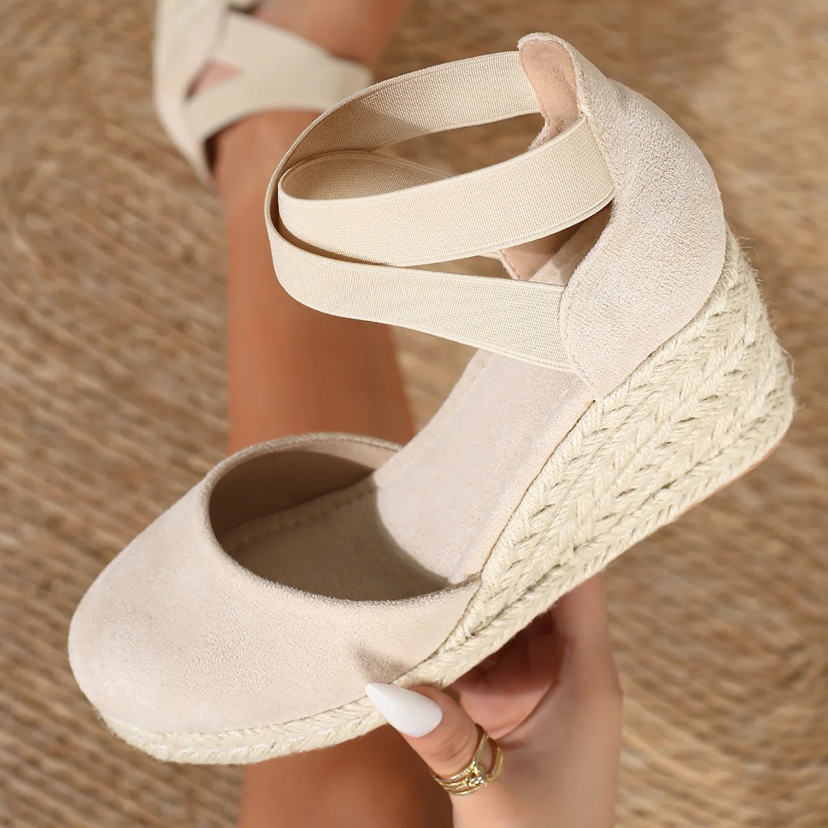Espadrille Slip On - Sandal Wedges Espadrille Wanita dengan Tali