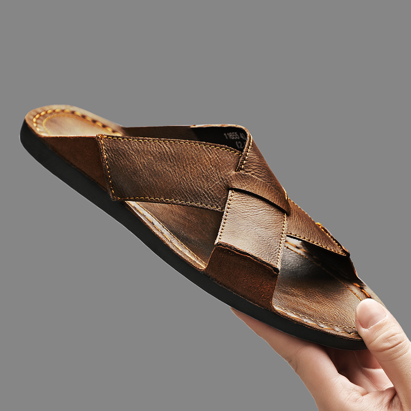 Flip Flop Leather Men - Sandal Pria Kulit Asli Fashion Sandal