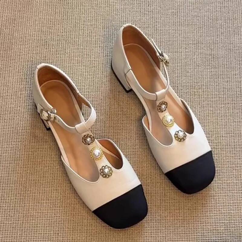 Casual Sandal Leather - Sandal Hak Tinggi Wanita Model Persegi,