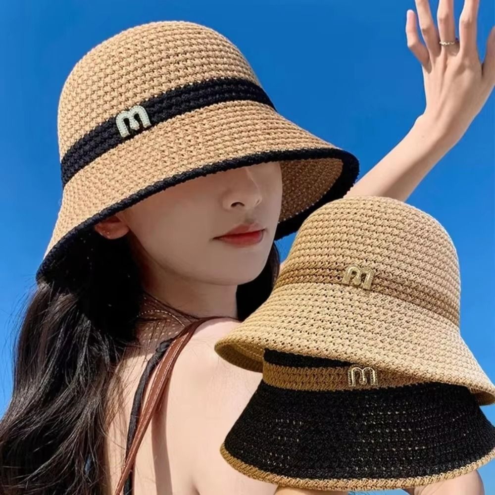 Bucket Hat Straw - Topi Nelayan Busur Elegan Modis Topi