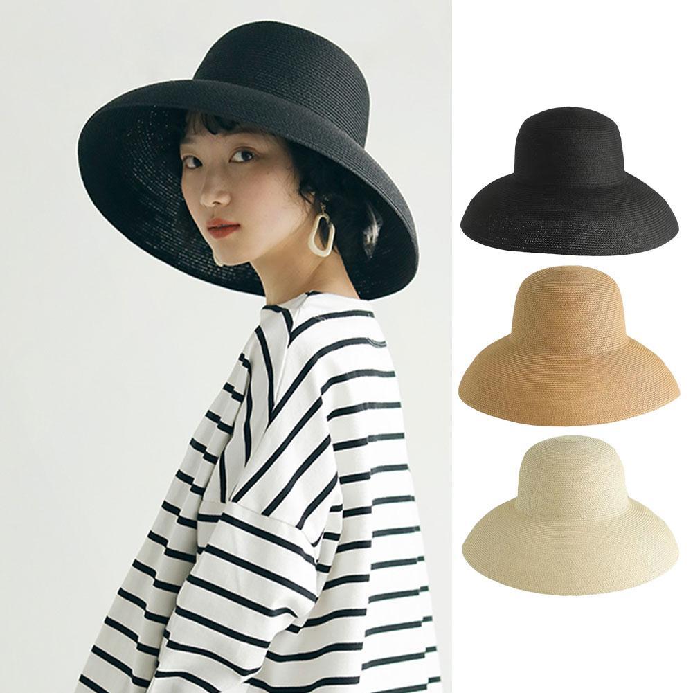 Bucket Hat Straw - Topi jerami wanita, gaya Hepburn Perancis,