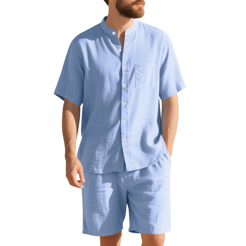 Setelan Linen Pria Musim Panas - Linen Shirt Breathable ulasan dan harga