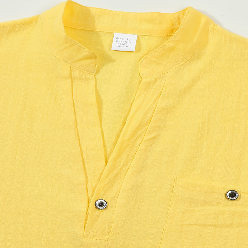 Kemeja Henley Pria Katun Linen - Linen Shirt Breathable ulasan dan harga