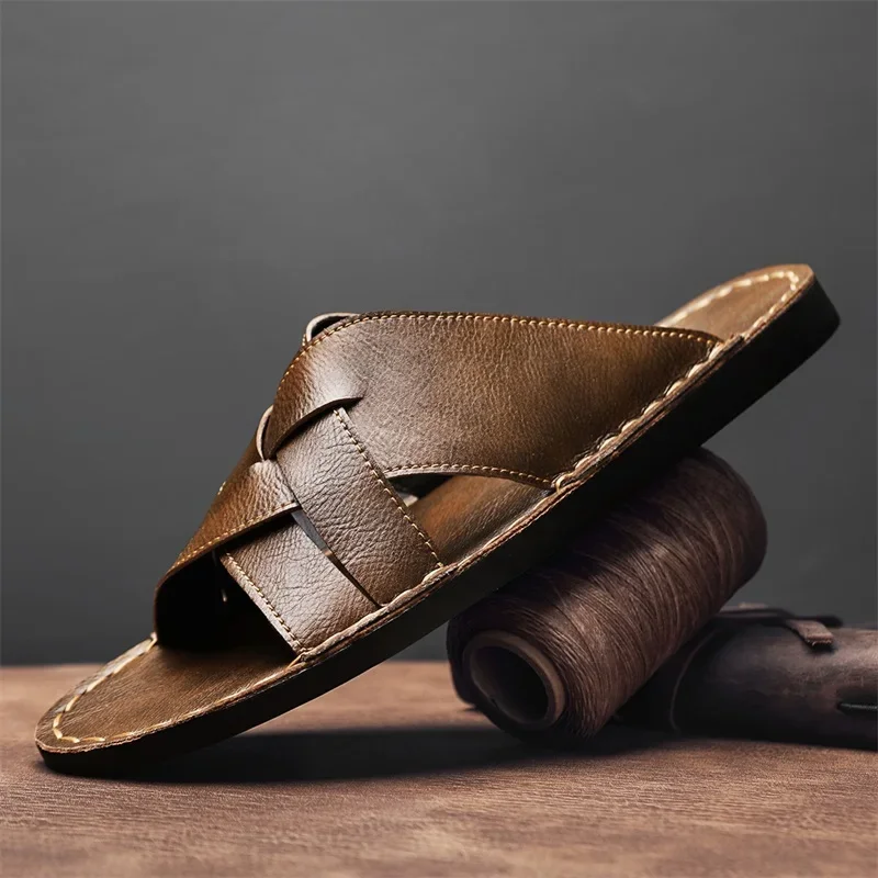 Sandal Kasual Pria Kulit Asli  - Flip Flop Leather Men ulasan dan harga