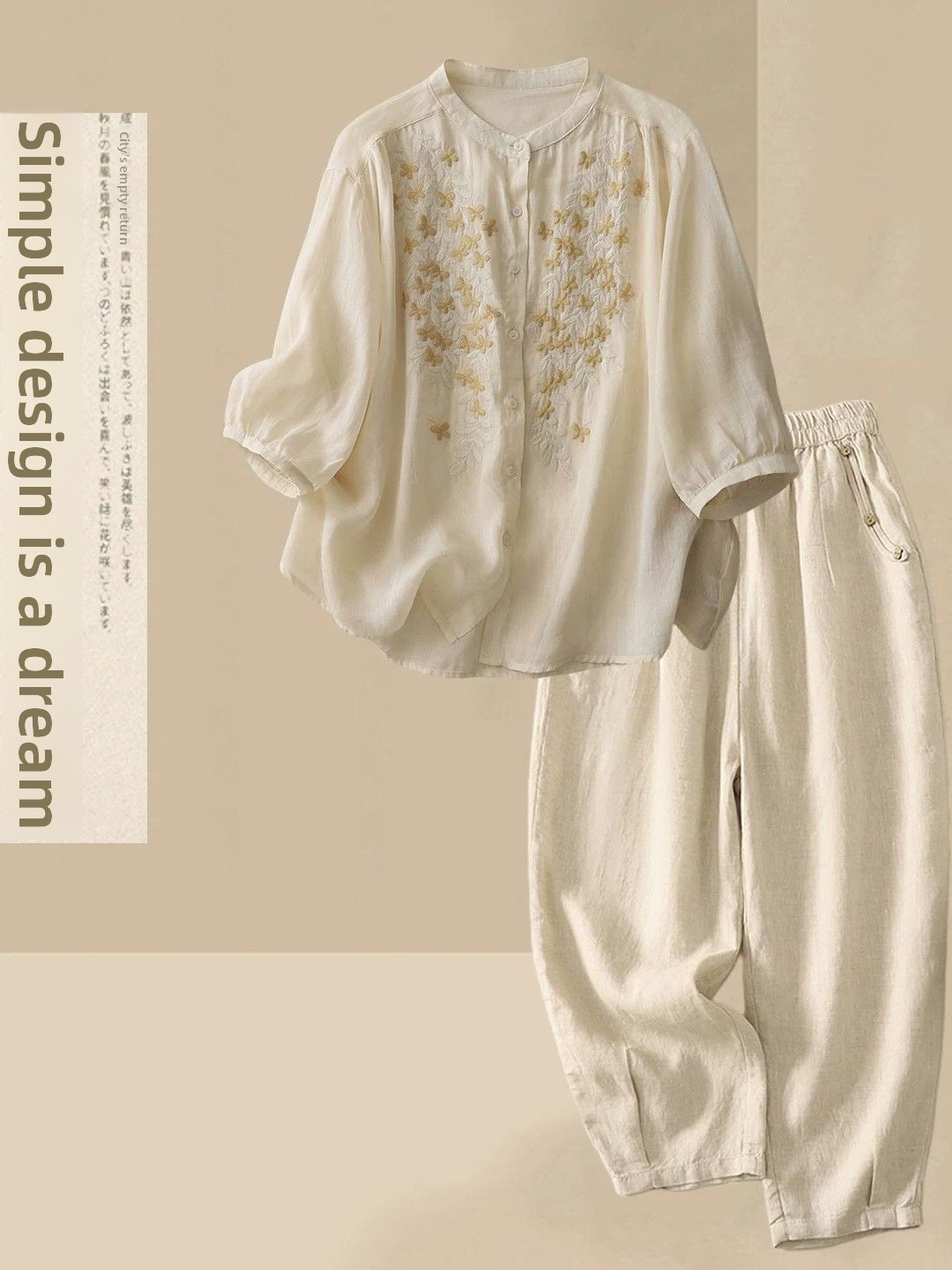 Setelan Kasual Musim Panas Kat - Linen Shirt Breathable ulasan dan harga