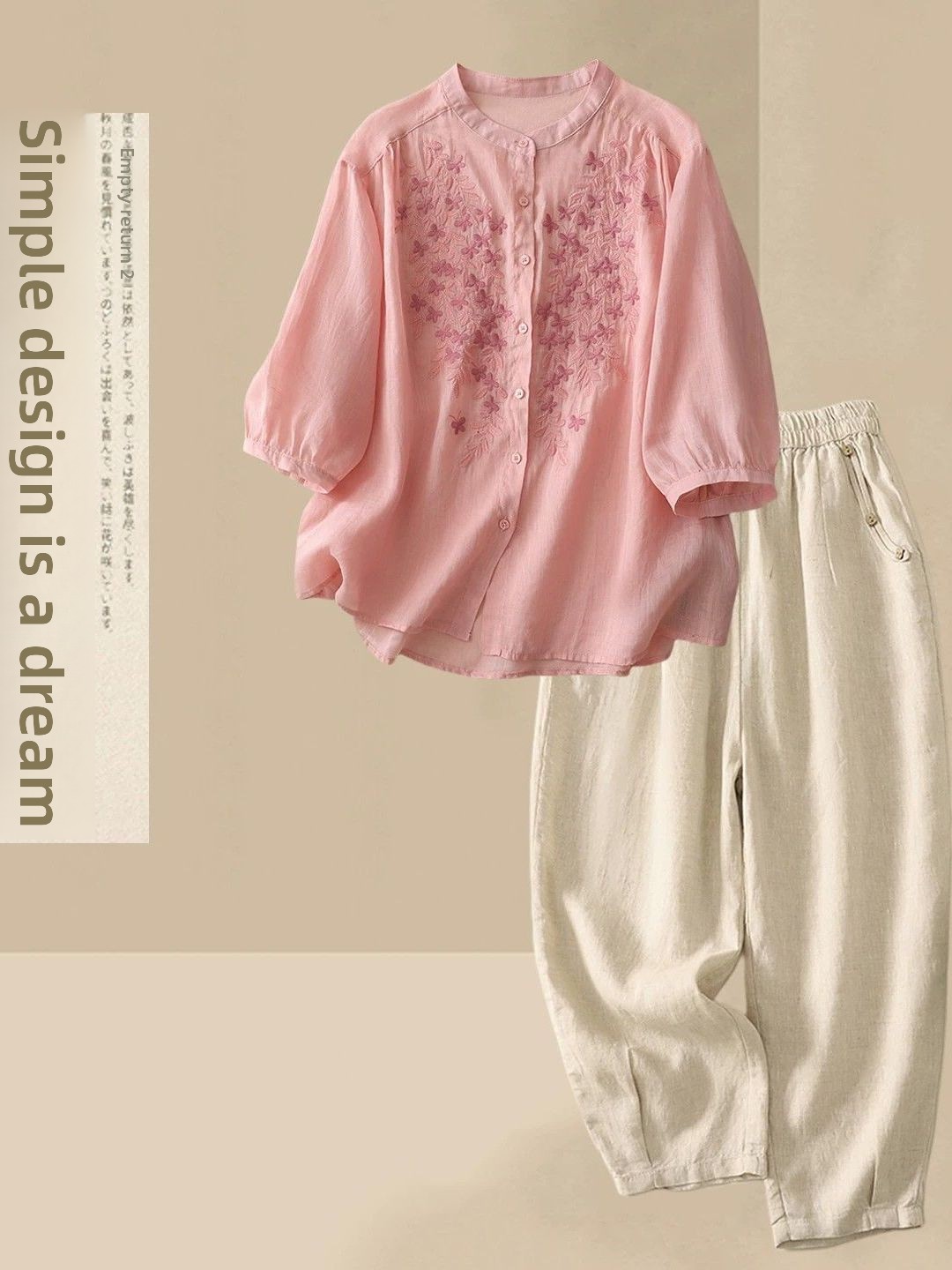 Setelan Kasual Musim Panas Kat - Linen Shirt Breathable ulasan dan harga